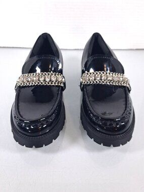 Steve Madden Girls Size 1 Black Taylar Loafers Slip On Shoes Rhinestone Accent